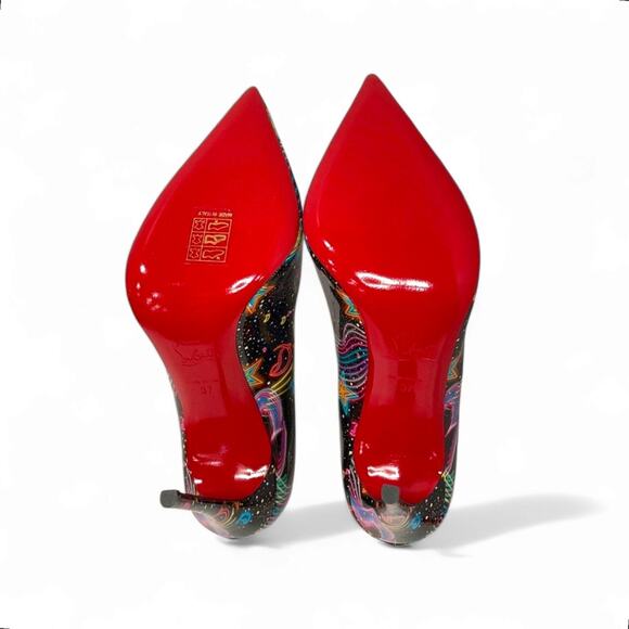 Christian Louboutin Hot Chick 100mm Patent Starlight Heel Neon Pumps Size EU 37 - Picture 6 of 12